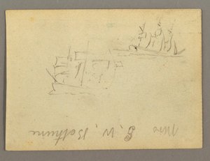 Tekening, naam geschreven, Zeilschepen, mogelijk 1868 door Frederic Edwin Church