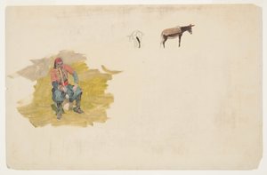 Tekening, Nabije Oosten, man; ezel, 1868-69 door Frederic Edwin Church