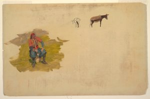 Tekening, Nabije Oosten, man; ezel, 1868-69 door Frederic Edwin Church
