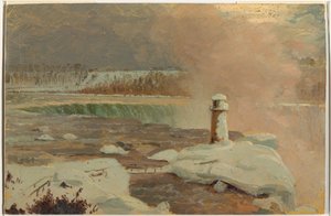 Tekening, Niagara-rivier en watervallen in de sneeuw, maart 1856 door Frederic Edwin Church