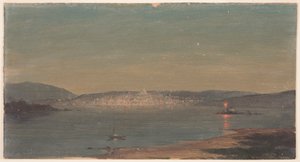 Tekening, Nachtzicht van een zeehaven, waarschijnlijk 1868-69 door Frederic Edwin Church