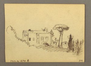Tekening, Pilazzo over water, mogelijk 1868-69 door Frederic Edwin Church