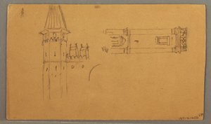 Tekening, vlakten, architectuurstudies, 4 juni 1868 door Frederic Edwin Church