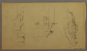Tekening, Recto: Blanco; Verso: Fortree on Hilltop, Two c, Gateway, mogelijk 1868-69 door Frederic Edwin Church