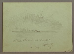 Tekening, Rotsen voor de kustlijn, Rotsachtige kliffen bij de kustlijn, april 1869 door Frederic Edwin Church