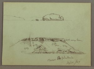 Tekening, Rotsen voor de kustlijn, Rotsachtige kliffen bij de kustlijn, april 1869 door Frederic Edwin Church