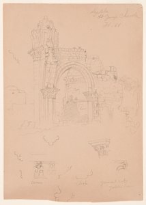 Tekening, Ruïnes van de Sint-Joriskerk, Lydda [het huidige Lod], 7 februari 1868