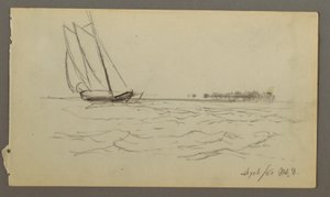 Tekening, Zeilboot op golven, 1860 door Frederic Edwin Church