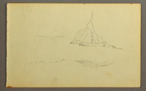 Tekening, Zeilboot gezien vanaf bakboord, 1845 door Frederic Edwin Church