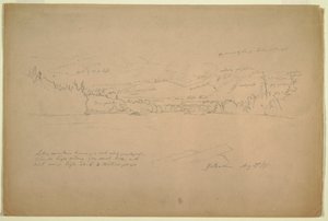 Tekening, Kust van het meer en uitlopers van de berg Katahdin, 29 augustus 1856 door Frederic Edwin Church