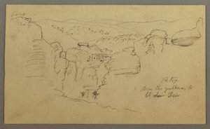Tekening, Schets. Gezicht op Khirbet en Wasara "Petra / vanaf de weg naar / El Deir", mogelijk 1868, 26 februari door Frederic Edwin Church