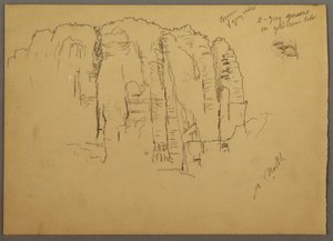 Tekening, Schetsen van Petra, Jordanië, februari 1868 door Frederic Edwin Church