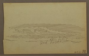Tekening, Luchtstudie, bergruggen, regenboog, jaren 1860 door Frederic Edwin Church