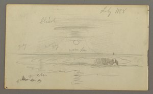 Tekening, Lucht met laagstaande zon boven water, juli 1858 door Frederic Edwin Church