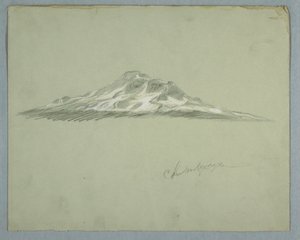 Tekening, Besneeuwde top van de berg Chimborazo, Ecuador, juli 1857 door Frederic Edwin Church