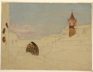 Tekening, Zuid-Amerikaans stadsgezicht, 1857 door Frederic Edwin Church