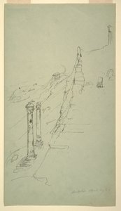 Tekening, zuidzijde van de Akropolis, Athene vanuit het oosten, 20 april 1869 door Frederic Edwin Church