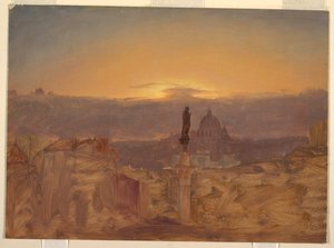 Tekening, Sint-Pietersbasiliek vanaf de Pincio, Rome, eind 1868 of begin 1869