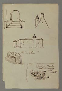 Tekening, Trappen, Dak met toren, Stenen muur, mogelijk 1869 door Frederic Edwin Church