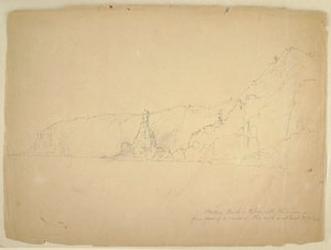 Tekening, "Standbeeld Rots", september 1851 door Frederic Edwin Church