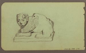 Tekening, Leeuwenbeeld, Skiff; Verso: Leeuwenbeeld, december 1883