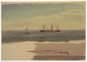 Tekening, Stoomboot en zeilboten, juli 1859 door Frederic Edwin Church