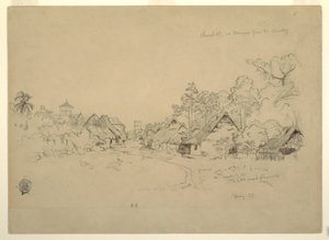 Tekening, straat in Mompos, Colombia, mei 1853 door Frederic Edwin Church
