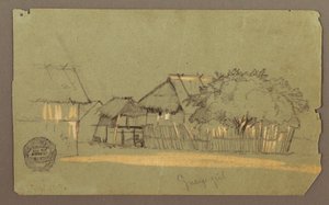 Tekening, Straat met huizen, Guayaquil, Ecuador, mei 1857 door Frederic Edwin Church