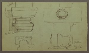Tekening, Studies van bogen en boogvoet, april 1868 door Frederic Edwin Church