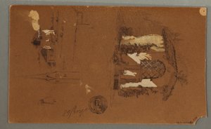 Tekening, Studies van Chalet, man met pijp, Eenden, 1868 door Frederic Edwin Church