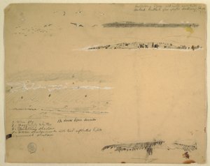 Tekening, Studies van meeuwen, rotsachtige kust en bewolkte lucht, Great Manan, Canada, september 1851 door Frederic Edwin Church