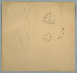 Tekening, Studies van landschap en schepen, 1850-51 door Frederic Edwin Church