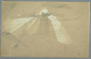 Tekening, Zon schijnt door wolken, Jamaica, juli 1865 door Frederic Edwin Church