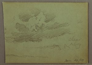 Tekening, Zonnestraal achter wolken, september 1869 door Frederic Edwin Church