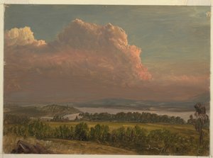 Tekening, Zonsondergang over de Hudson-vallei, juni 1870 door Frederic Edwin Church