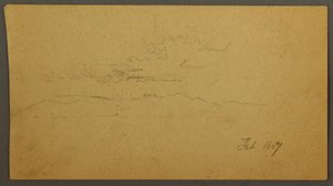 Tekening, Zonsondergang achter heuvels, februari 1867 door Frederic Edwin Church