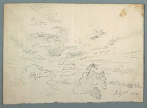 Tekening, Zonsondergang vanuit Olana, 1 juli 1870 door Frederic Edwin Church