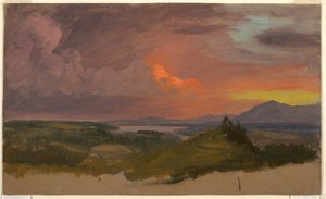 Tekening, Zonsondergang in de Hudson-vallei, 1870-75 door Frederic Edwin Church