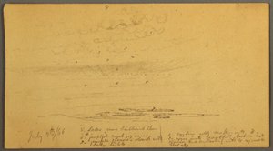 Tekening, Zonsondergang boven heuvels, 9 juli 1866 door Frederic Edwin Church