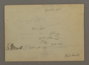 Tekening, Zonsondergang boven zee, stoomboot, mogelijk 1868 door Frederic Edwin Church