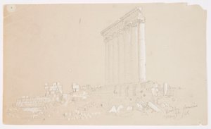 Tekening, Tempel van Jupiter bij zonsopgang, Baalbek, 7 mei 1868 door Frederic Edwin Church