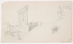 Tekening, Tempel van Jupiter bij zonsopgang, Baalbek, 7 mei 1868 door Frederic Edwin Church