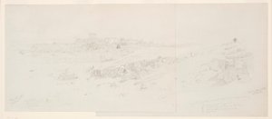 Tekening, Tempels in de ochtend, Baalbek, 12 mei 1868 door Frederic Edwin Church