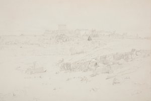 Tekening, Tempels in de ochtend, Baalbek, 12 mei 1868 door Frederic Edwin Church
