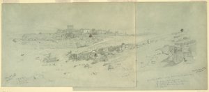 Tekening, Tempels in de ochtend, Baalbek, 12 mei 1868 door Frederic Edwin Church