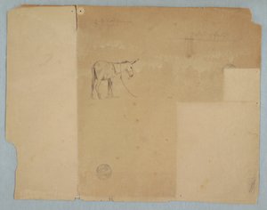 Tekening, Vastgebonden ezel en een stijl van omheining, Zuid-Amerika, 1853 door Frederic Edwin Church