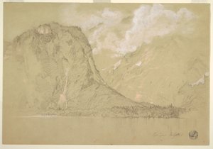 Tekening, De Königssee en Schrainbachwatervallen, juli 1868 door Frederic Edwin Church