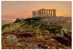 Tekening, Het Parthenon vanuit het zuidoosten, april 1869 door Frederic Edwin Church