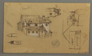 Tekening, houten huis, Sky, Oostenrijk, 1 augustus 1868 door Frederic Edwin Church