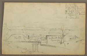 Tekening, Stad (Ecuador), 1853 door Frederic Edwin Church